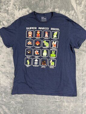 Super Mario Bros. Characters Navy Blue Graphic T-Shirt 2X 100% Cotton